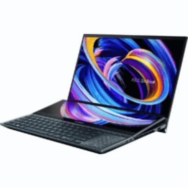 ASUS ZENBOOK PRO DUO UX582ZW-OLED209W | Intel Core i9-12900H 1.80 Gz, 32GB RAM, 1TB SSD, 8GB NVIDIA RTX 3070TI, 15.6" 4K UHD OLED Touchscreen, 14" 4K Screenpad, WiFI, Bluetooth, Camera, Win 11 Home, Eng-Arb Keyboard, Blue Color+ASUS Sleeve & Stylus Pen — 1
