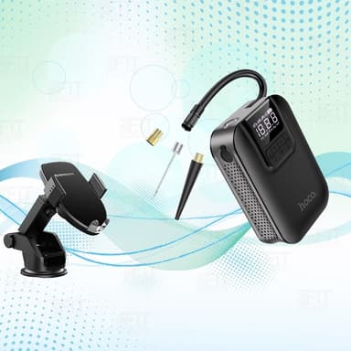 HOCO S53 Portable Smart Air Pump Mini Electric Digital Display Car Air Pump For Car - Black COD With River Song Smart Clip Wireless Charging Car Holder Bundle — 1