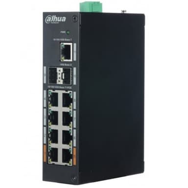 Dahua 11 Port Gigabit Switch with 8 Port PoE Adopts metal structure Industrial wide working temperature design: -30°C~+65°C Supports dual power backup — 1