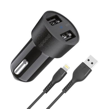 Porodo Dual USB 3.4A Car Charger with Lightning Cable — 1