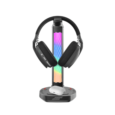 Porodo Gaming RGB Headphone Stand, Wireless Charging & USB-C Hub with Screen Lamp 5W — 1