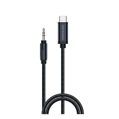 Powerology Braided Audio Type-C to 3.5mm AUX Cable - 1.2m / 4ft PCAX12BK — 1