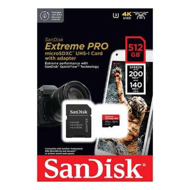 SanDisk Extreme Pro 512GB,200/140MB/s Card+Adapter  SDSQXCD-512G-GN6MA — 1