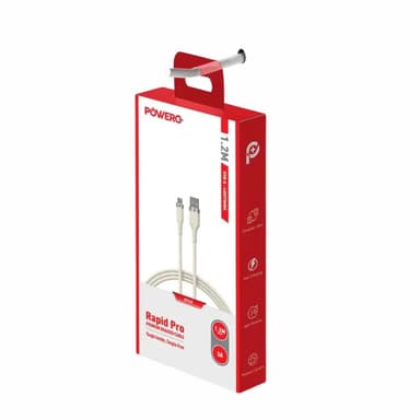 Power+ Rapid Pro USB-A to Lightning Premium Briaded Cable 1.2M White — 1