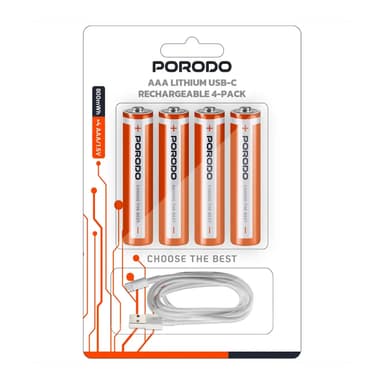 Porodo AA Lithium USB C Rechargeable 4 Pack Battery PDAA25RB — 1