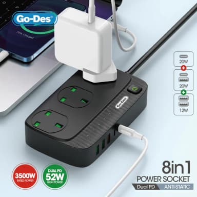 GO DES 8-in-1 Power Socket Dual PD 3500W 3M GD-G919 – Smart Power for All Your Devices — 1