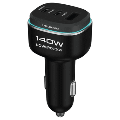 Powerology 140W Triple Port High Power Car Charger with Type C Cable PCCSRO24BKGYC — 1