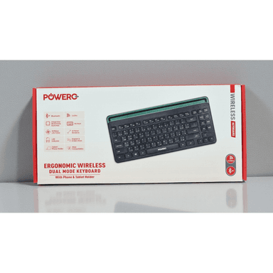 Powero Plus Ergonomic Wireless Dual Mode Keyboard with Phone & Tablet Holder Black PWK2K5T1 — 1