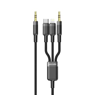 Porodo Multi-Device 3-in-1 AUX Adapter | Type-C, Lightning & 3.5mm Audio Cable 1.2M — 1
