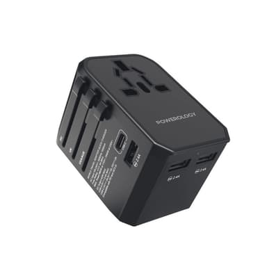 Powerology PD 45W Fast Charge + 2A USB Dual Output Universal Travel Adapter With 3 USB Ports — 1