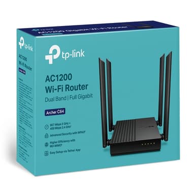 Tp Link Archer C64 AC1200 Wireless MU-MIMO WiFi Router 867Mbps 5 GHz+ 400 Mbps 2.4GHz+ — 1