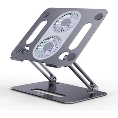 Porodo Alum. alloy Adjustable Laptop Stand with Cooling Fan- Grey — 1