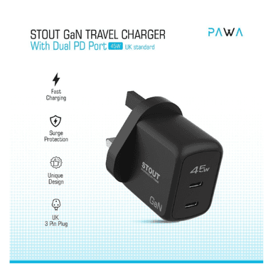Pawa Stout Gan Travel Charger With Dual PD 45w Black — 1
