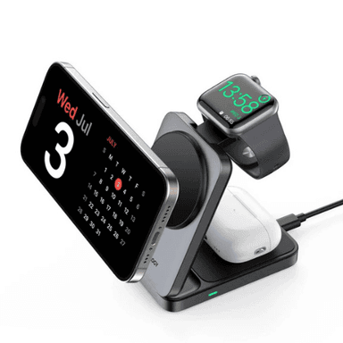 Powerology 3-in-1 Foldable Wireless Magnetic Qi2 Fast Charging Hub - Black — 1