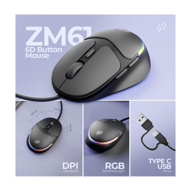 HEATZ ZM61 Wired Gaming Mouse 4200 DPI TYPE - C+USB Precise Control — 1