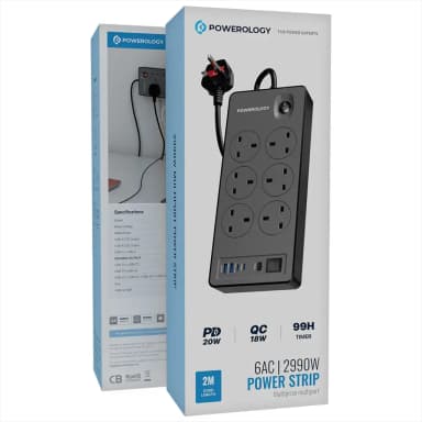 POWEROLOGY Timing Control USB 6-Socket 20W AC Power Strip 2990W — 1