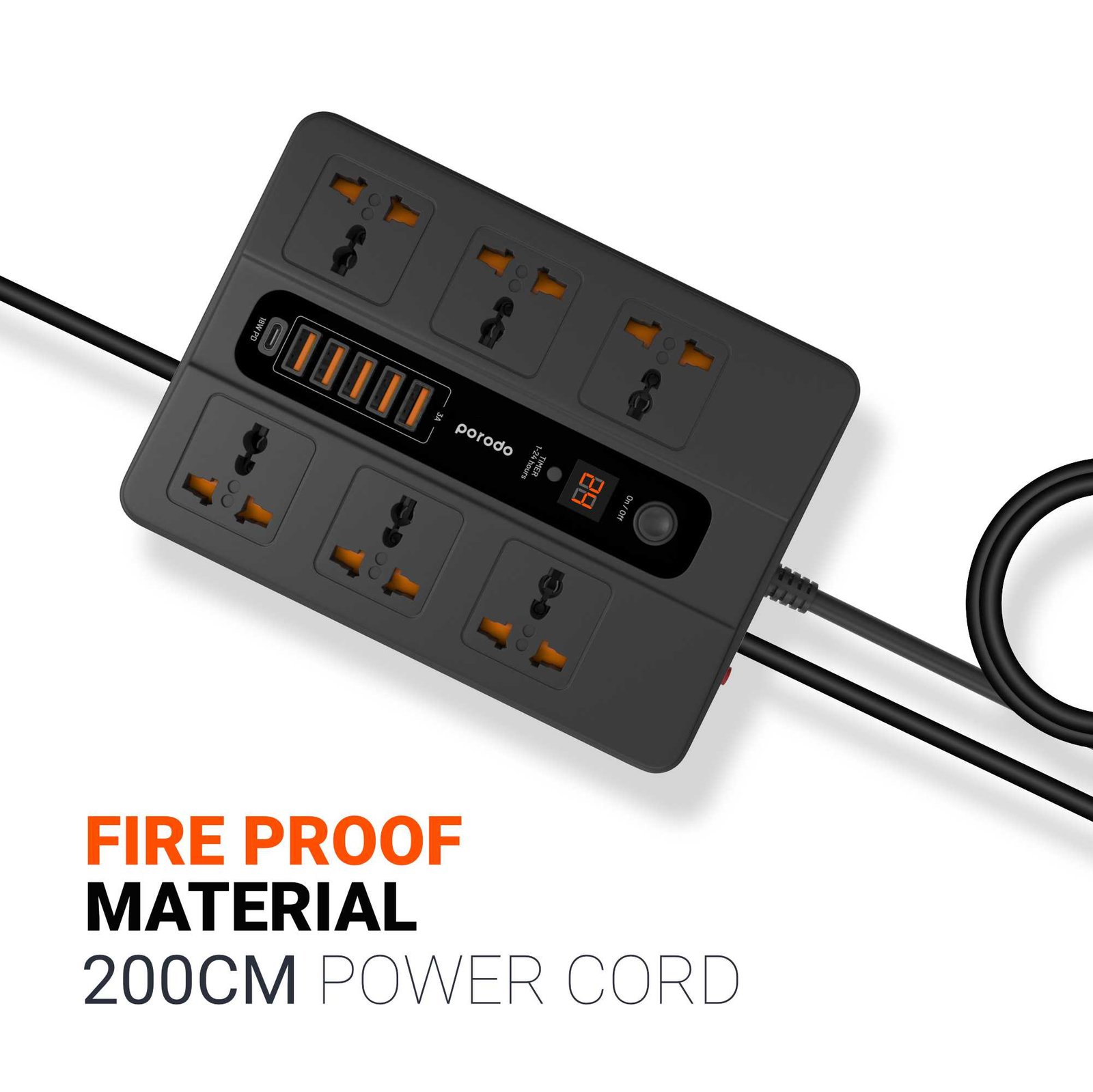 Porodo 5 USB 6 AC Output 1 USB C PD Power Extension Multi plug — image 3