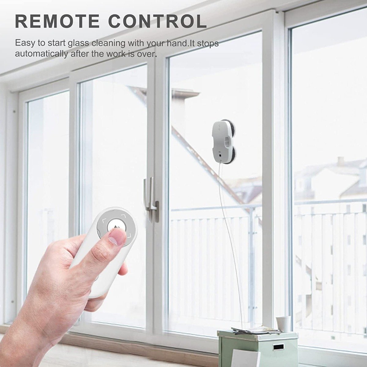 HUTT DDC55 Window Cleaner Robot with Remote Control Electric Window Cleaning Robotic 3800Pa Security System Intelligent Edge Detection Suitable for Windows Tiles Bathrooms(12 Cloths) — image 4