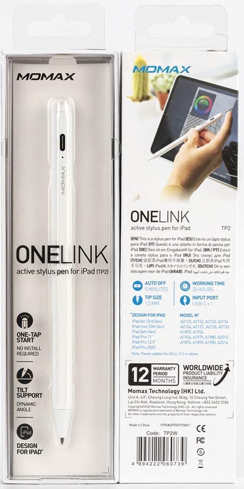 MOMAX ONELINK Active Stylus Pen for iPad (1mm Fine Tip) with Palm Rejection, High Sensitivity Digital Touch Screen Pencil — image 2