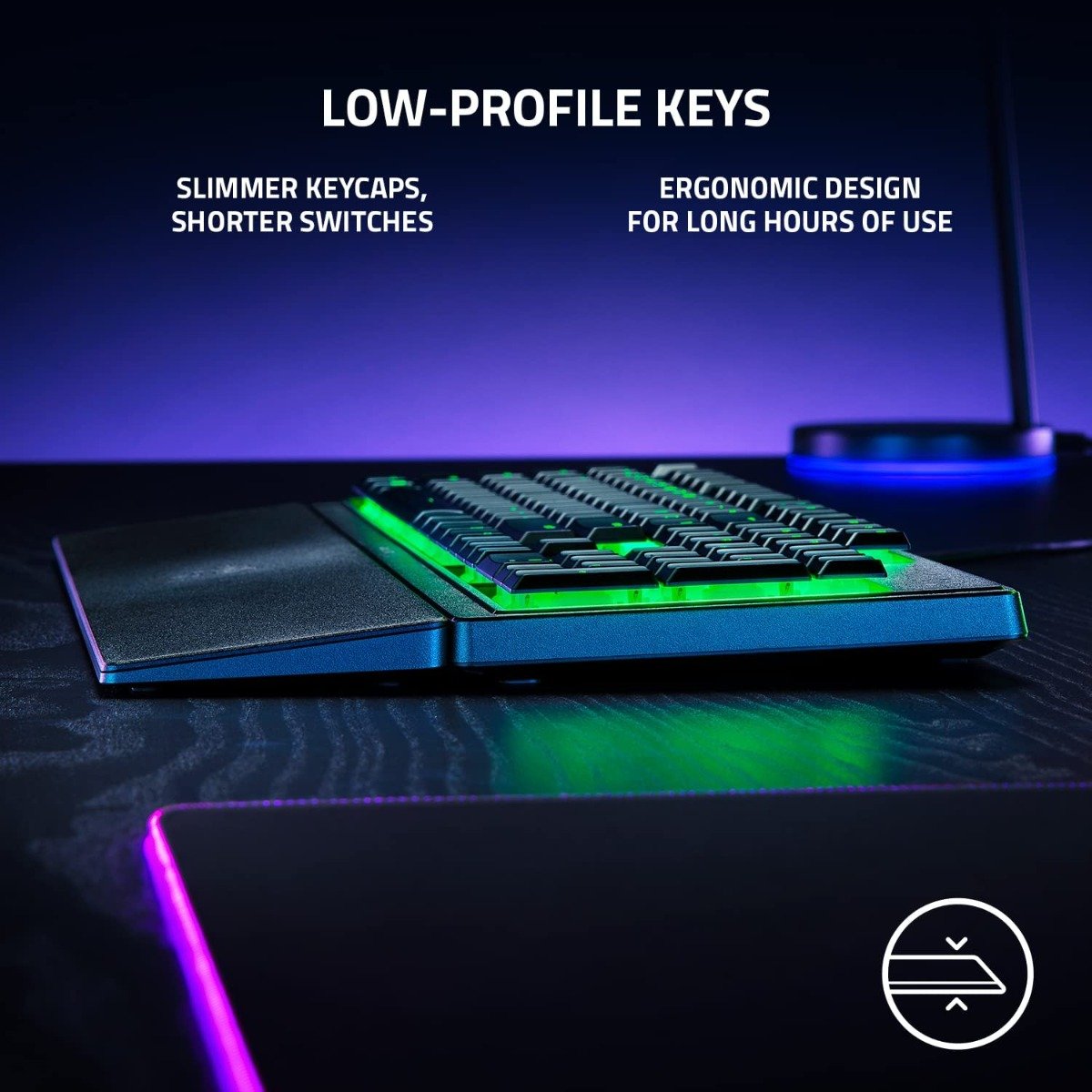 Razer Ornata V3 X Gaming Keyboard: Low-Profile Keys - Silent Membrane Switches - Spill Resistant - Chroma RGB Lighting - Ergonomic Wrist Rest - Classic Black — image 3
