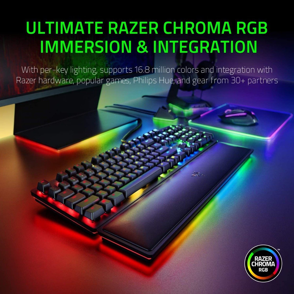 Razer Huntsman Elite Gaming Keyboard: Fast Keyboard Switches - Clicky Optical Switches - Chroma RGB Lighting - Magnetic Plush Wrist Rest - Dedicated Media Keys & Dial — image 3