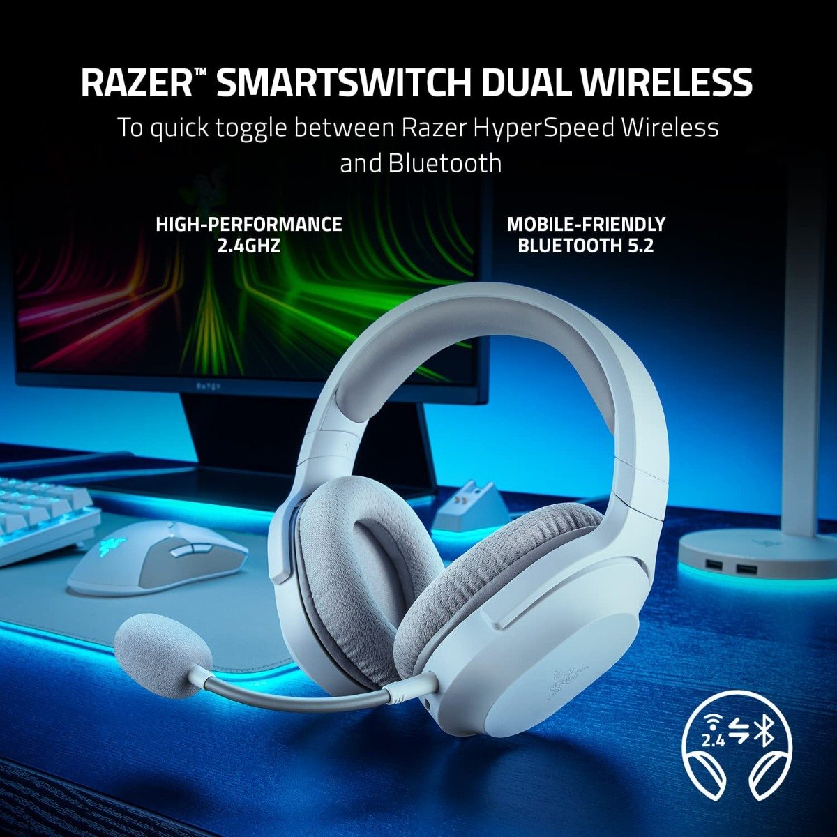 Razer Barracuda X Wireless Gaming & Mobile Headset (PC, Playstation, Switch, Android, iOS): 2022 Model - 2.4GHz Wireless + Bluetooth - Lightweight 250g - 40mm Drivers - 50 Hr Battery - Mercury White — image 2