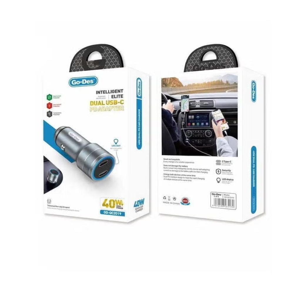 Go Des GD-QC2019 Double PD Output Metal Car Charger Head With Led Light 40W — image 2