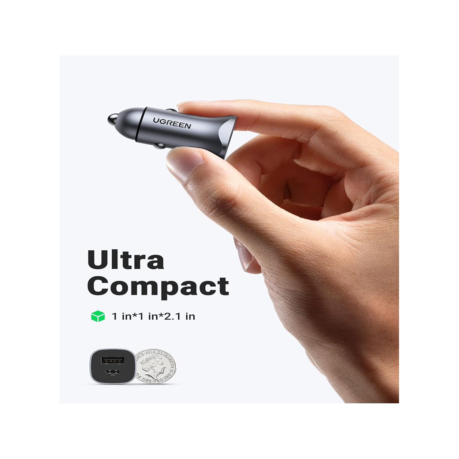 Ugreen fast car charger USB-A / USB-C 30W PD PPS Gray CD130 — image 3