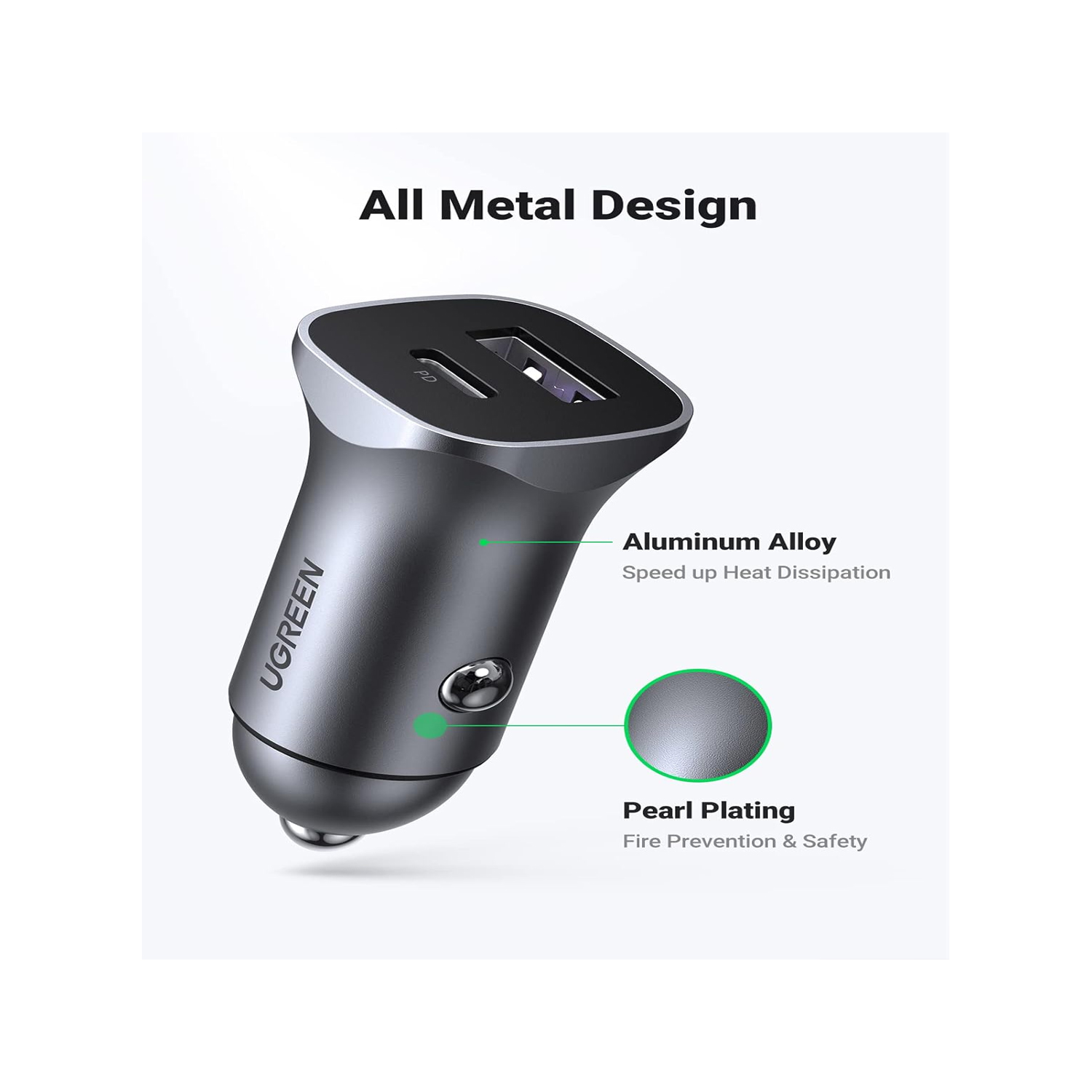 Ugreen fast car charger USB-A / USB-C 30W PD PPS Gray CD130 — image 2