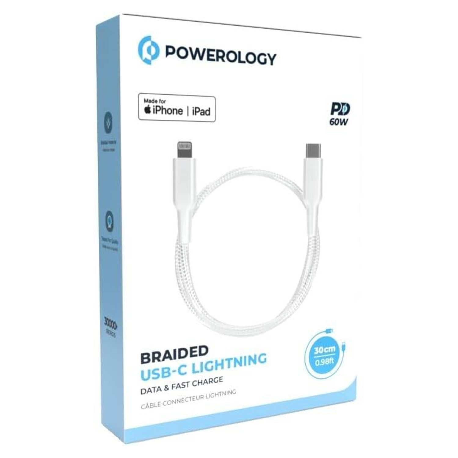 Powerology Braided USB C2C Data Cable White 0.98Ft — image 3