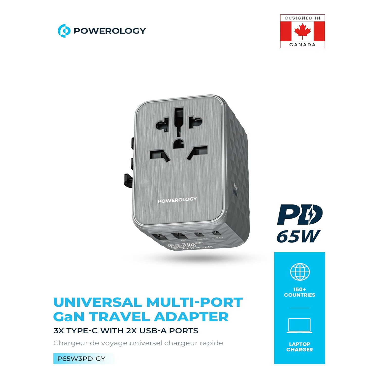 Powerology PD 65W Universal Multi Port Travel Adapter — image 3