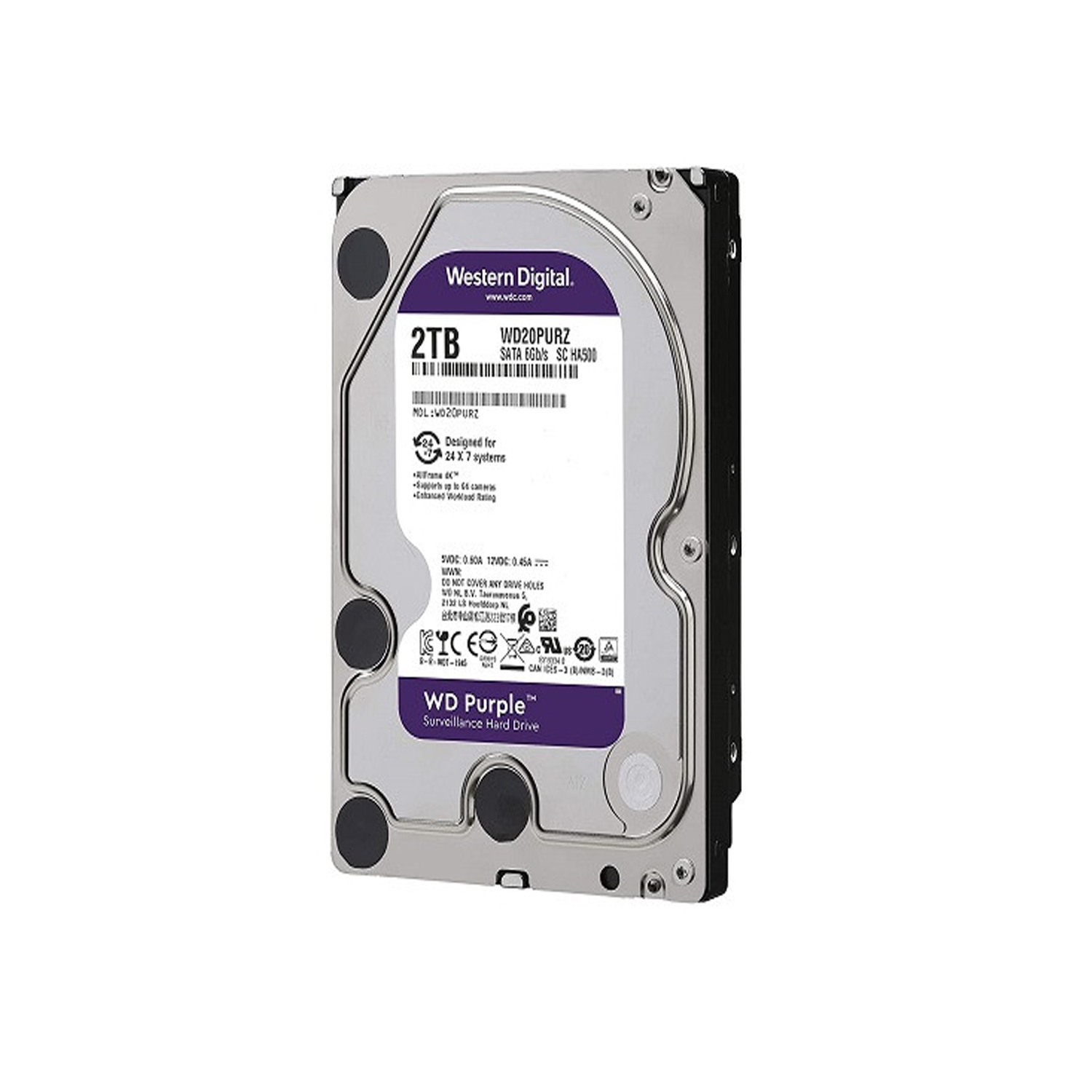 Western Digital 2TB WD Purple Surveillance Internal Hard Drive HDD - SATA 6 Gb/s, 64 MB Cache, 3.5" - WD20PURZ — image 1