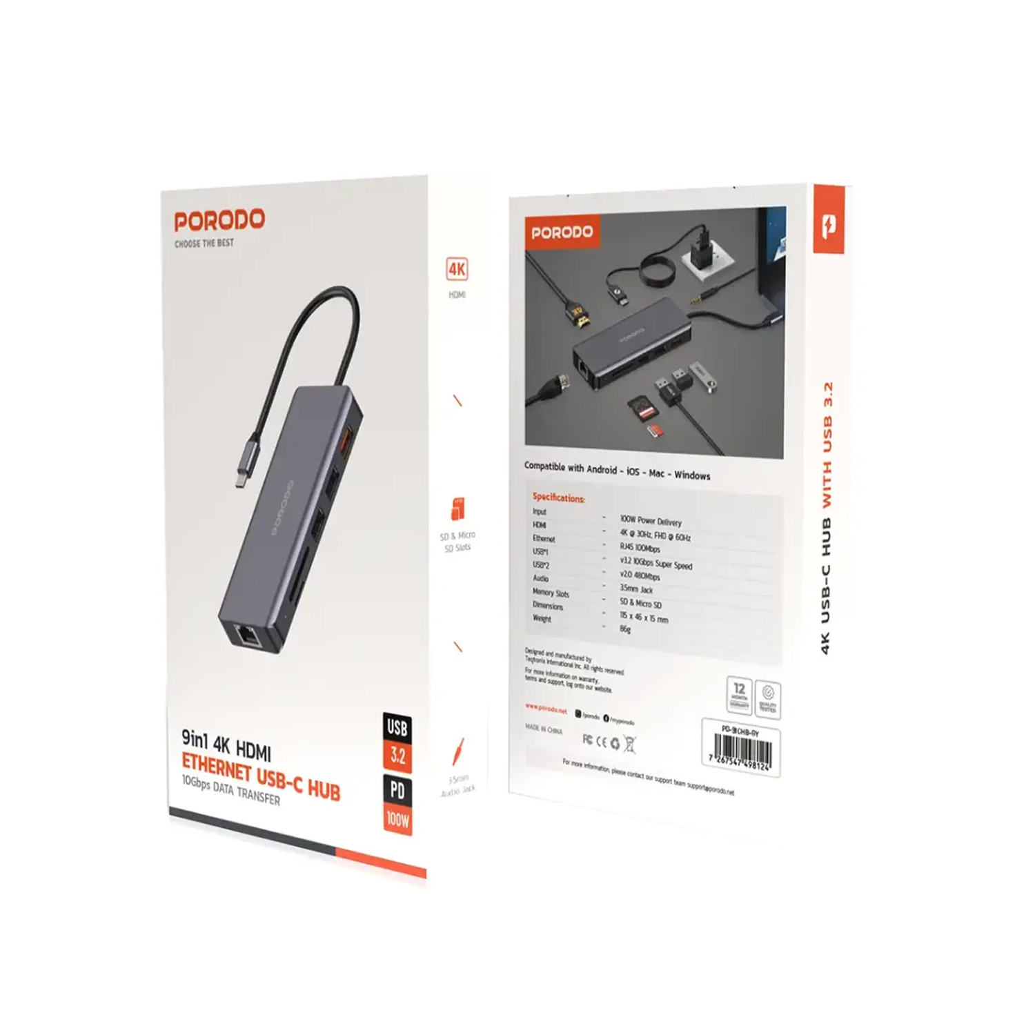 Porodo 9 in 1 4K HDMI Ethernet USB C 10GBPS Adapter — image 3