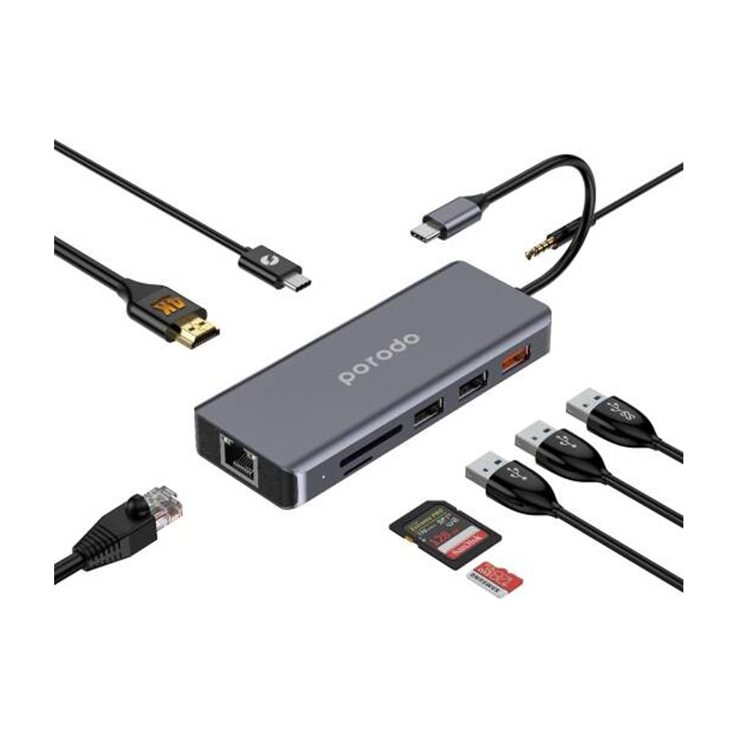 Porodo 9 in 1 4K HDMI Ethernet USB C 10GBPS Adapter — image 2