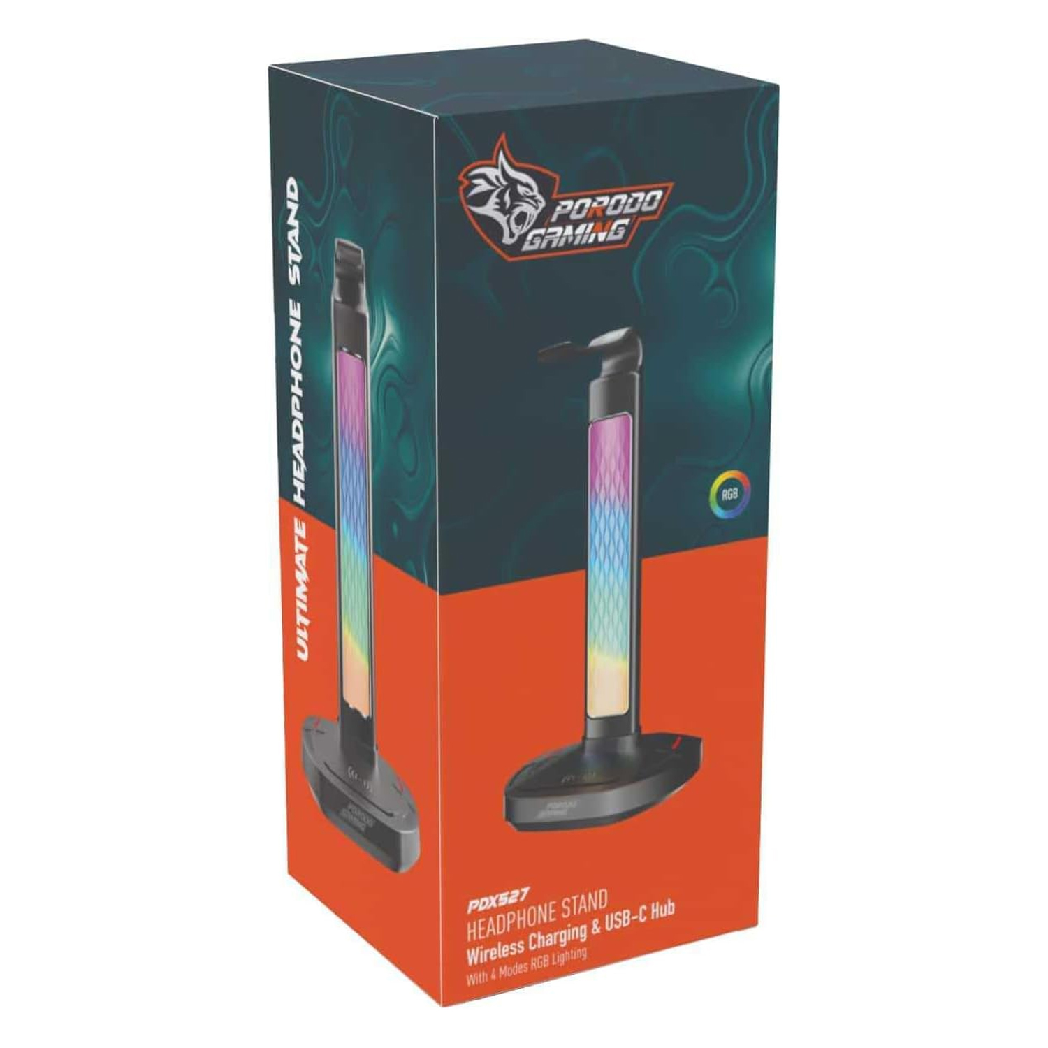 Porodo Gaming RGB Headphone Stand, Wireless Charging & USB-C Hub with Screen Lamp 5W — image 3
