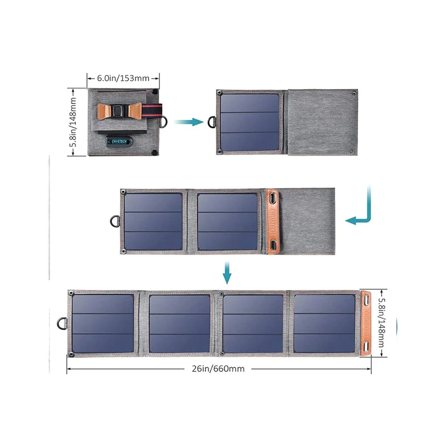 Choetech Foldable Solar Panel- USB, 14W - BLACK — image 3