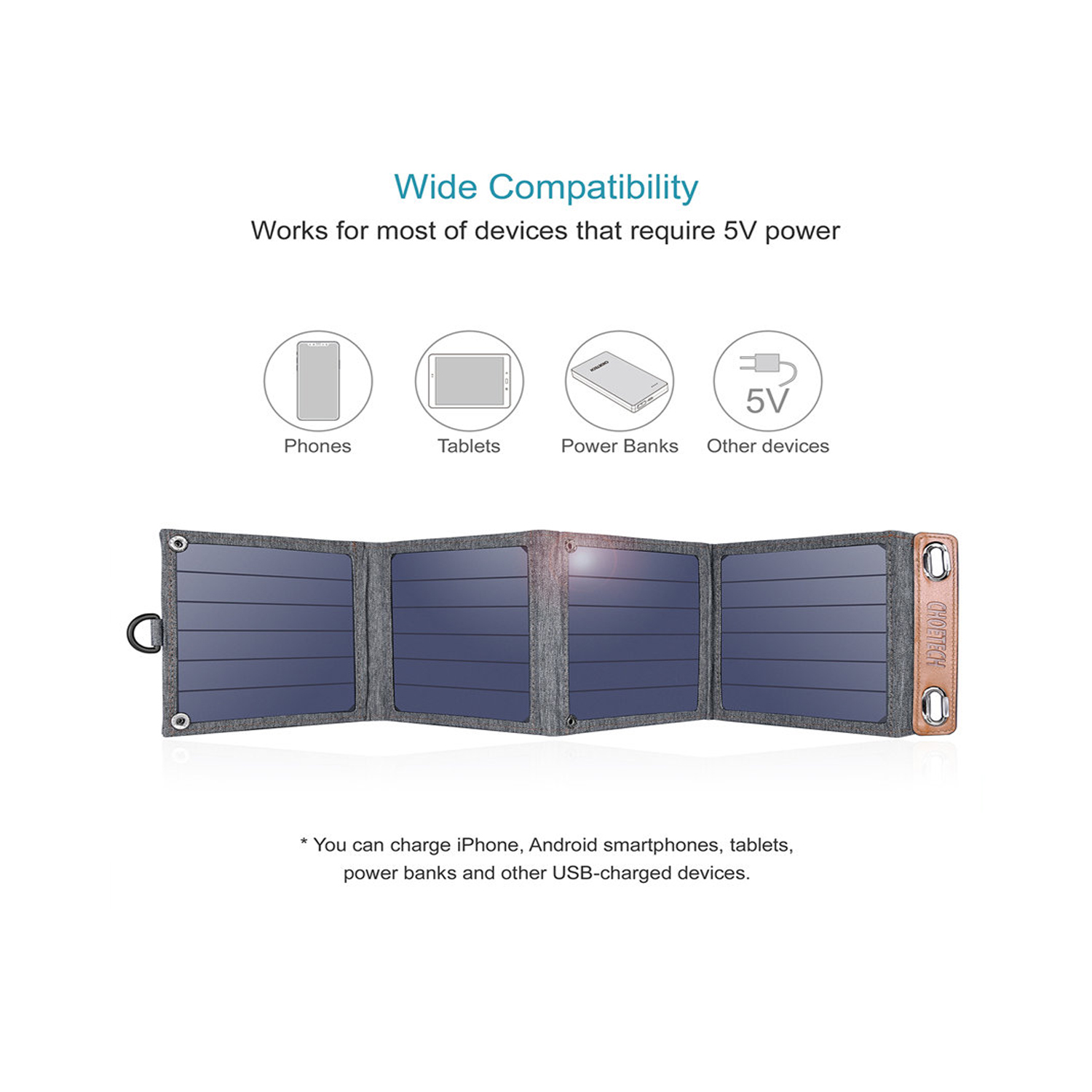 Choetech Foldable Solar Panel- USB, 14W - BLACK — image 2