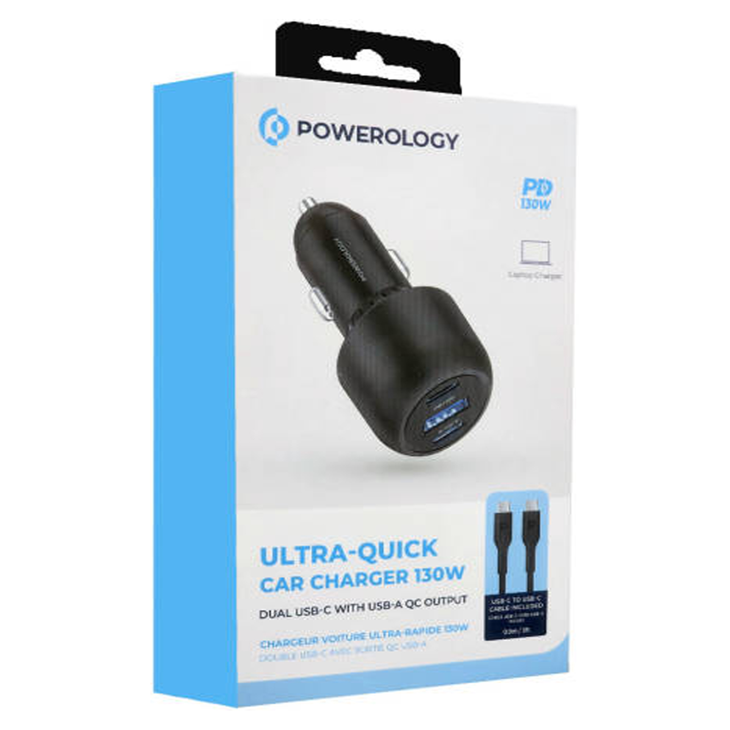 Powerology 130W X2 PD Port & X1 Q.C Port With C to C 100W Cable (0.9m) - Black — image 3