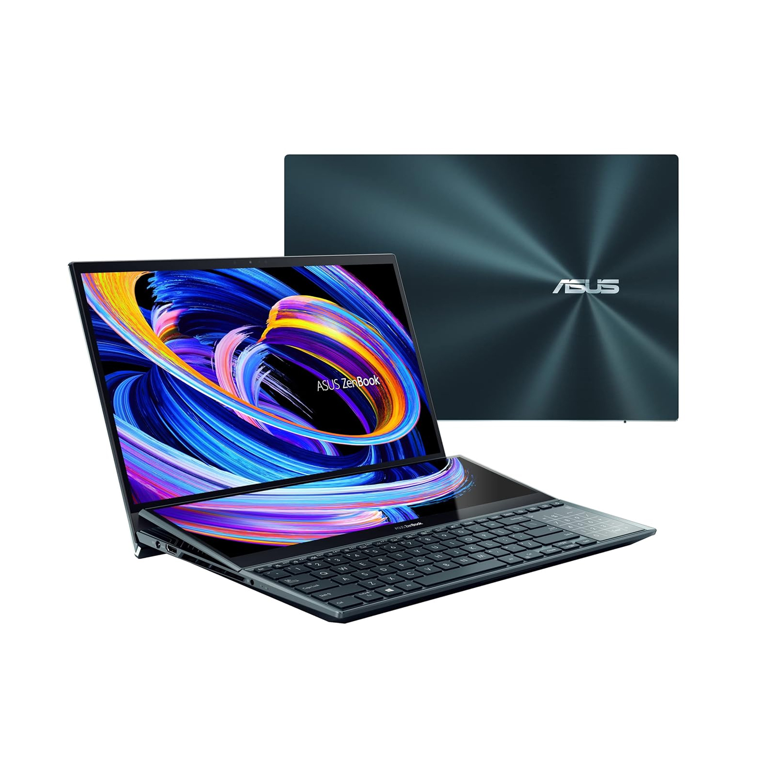 ASUS ZENBOOK PRO DUO UX582ZW-OLED209W | Intel Core i9-12900H 1.80 Gz, 32GB RAM, 1TB SSD, 8GB NVIDIA RTX 3070TI, 15.6" 4K UHD OLED Touchscreen, 14" 4K Screenpad, WiFI, Bluetooth, Camera, Win 11 Home, Eng-Arb Keyboard, Blue Color+ASUS Sleeve & Stylus Pen — image 6