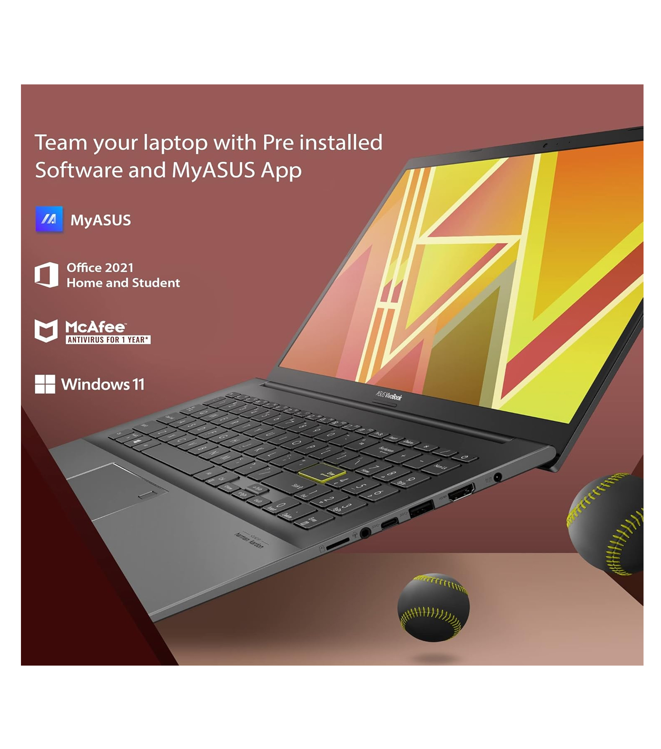 Asus Vivobook 15 OLED K513EQ-OLED005W Slim Laptop – Core i5 2.40GHz 8GB 512GB 2GB Win11Home 15.6inch FHD OLED Silver English/Arabic Keyboard — image 2