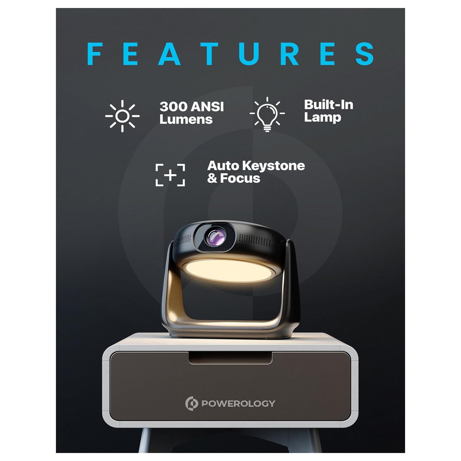 Powerology 300 Ansi Lumens Full HD Portable Projector with Built-in Battery and LCD light — image 3