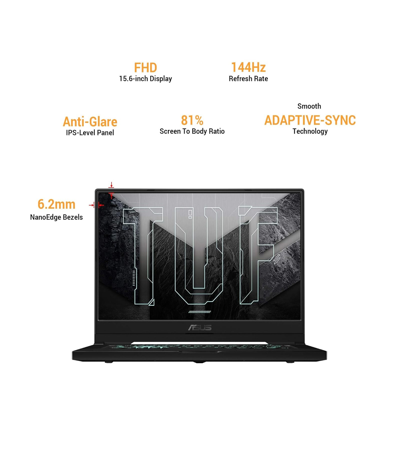 ASUS TUF Dash FX516PM 15.6" FHD 144Hz IPS Display Gaming Laptop (Intel i7-11370H 4-Core 16GB RAM 512GB PCIe SSD RTX 3060 6GB WiFi 6 Bluetooth 5.2 RGB Backlit KB, Win 11 Pro) — image 4