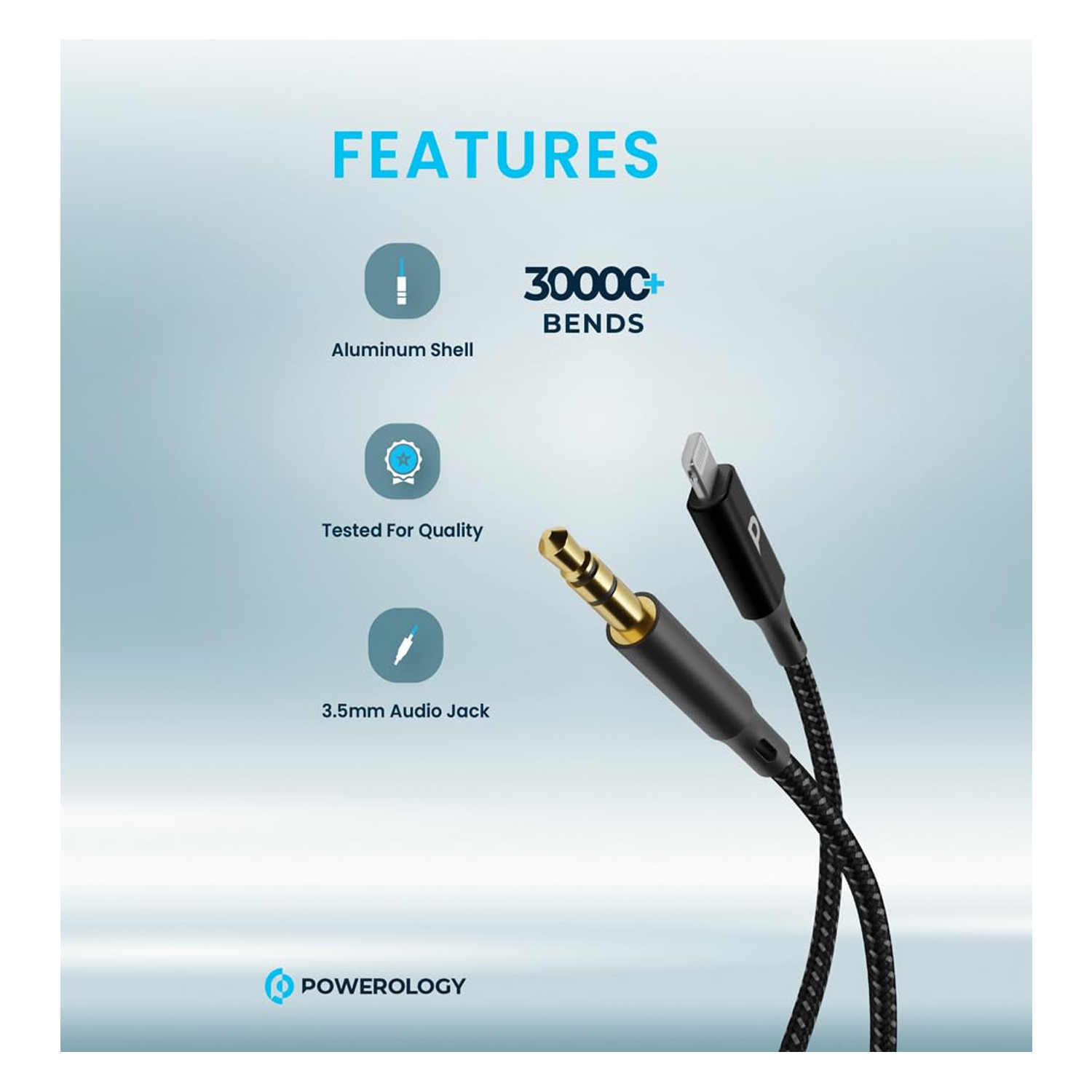 Powerology Braided AUX Lightning Audio Cable (1.2m/4ft) — image 3