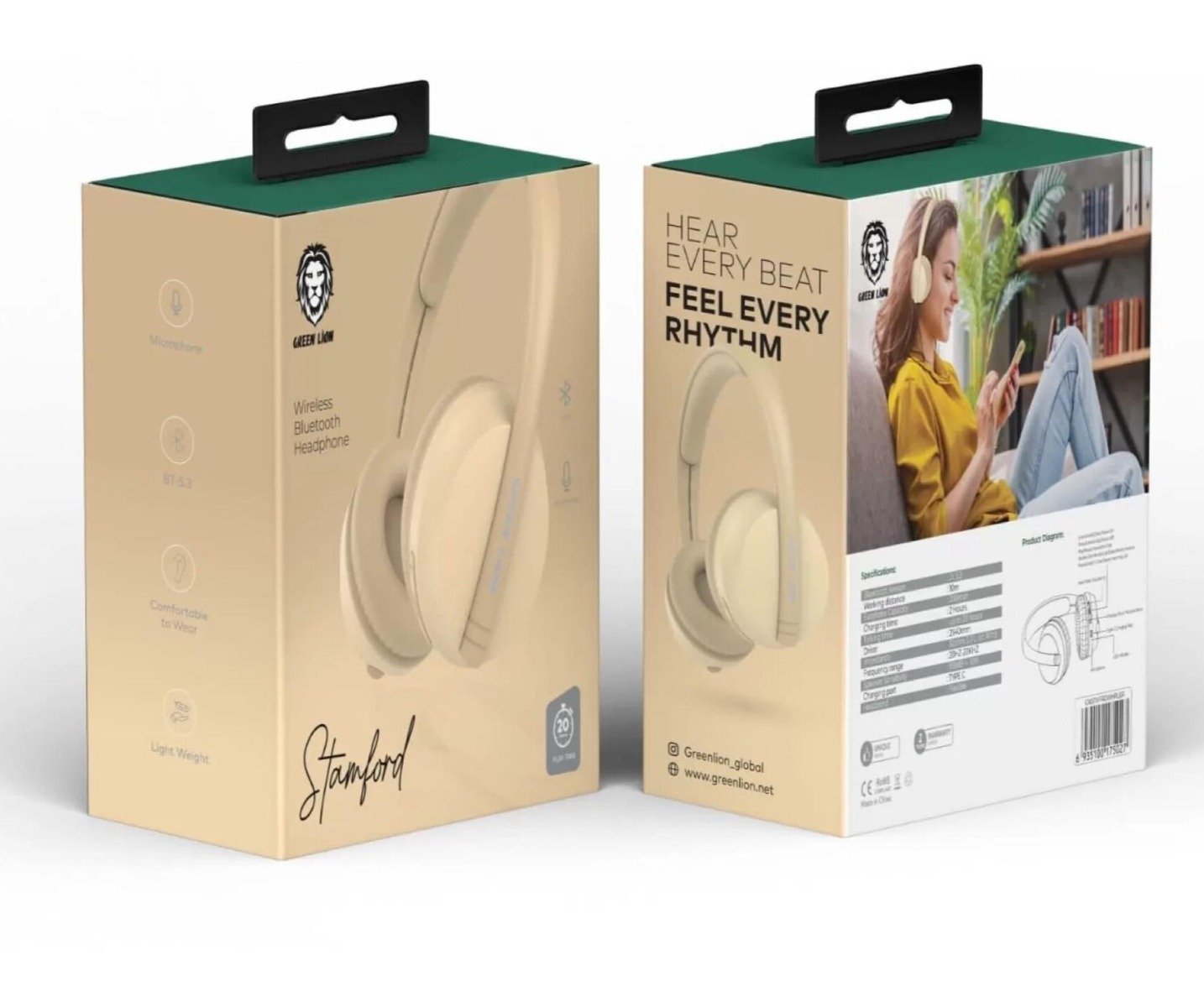 Green Lion Wireless Bluetooth Headphones Stamford 20 Hours Play Time GNSTMFDWHPLBR — image 3