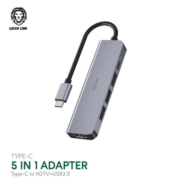 Green Type C 5 IN 1 Adapter Type C To HDTV+USB3.0 — image 2
