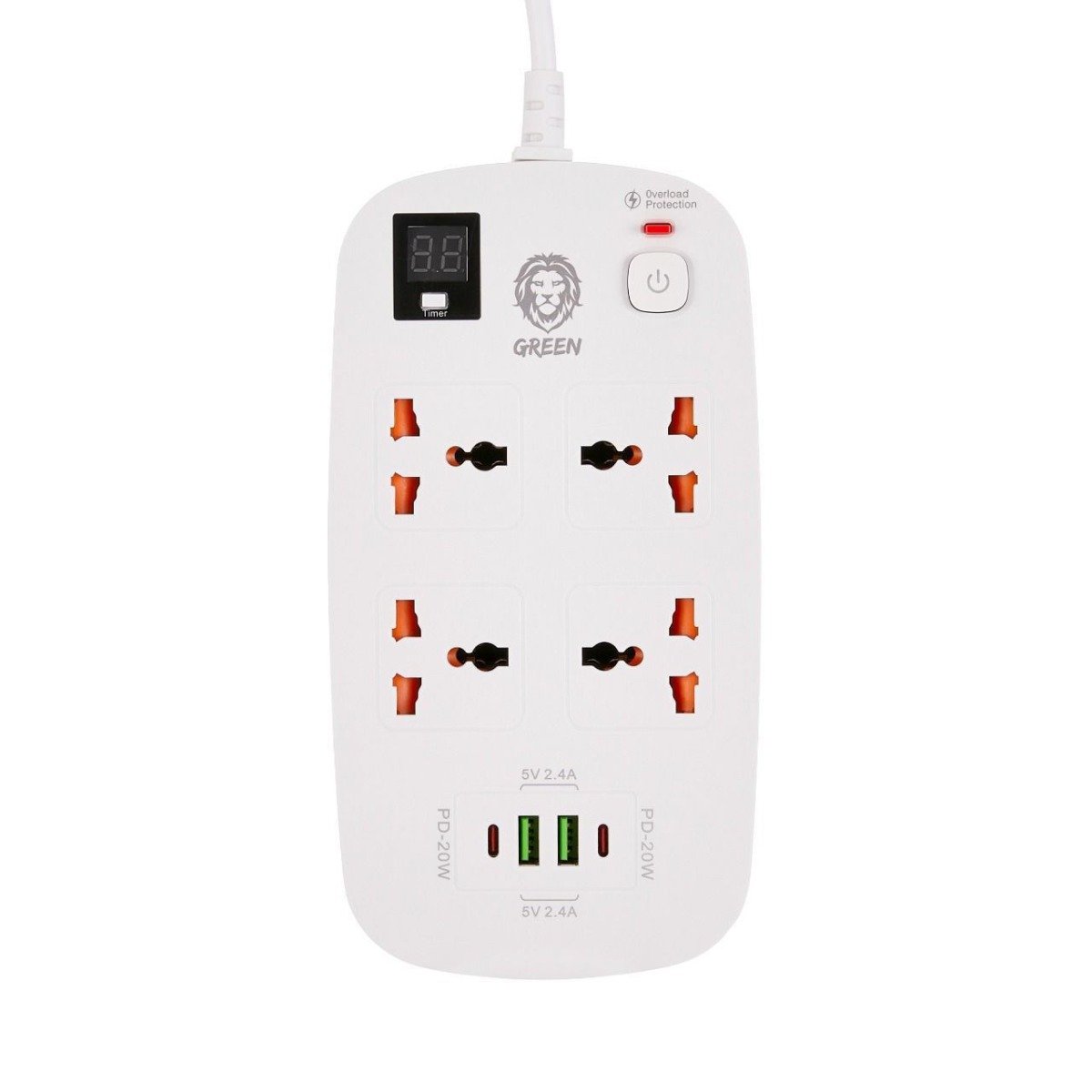 Green 4 Ac 2 USB & 2 USB-C PD 40w Multiport Smart Power Socket 3500w 3m — image 2