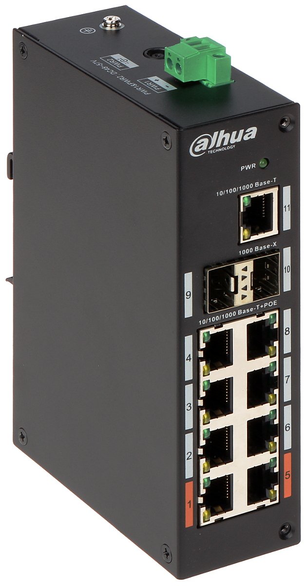 Dahua 11 Port Gigabit Switch with 8 Port PoE Adopts metal structure Industrial wide working temperature design: -30°C~+65°C Supports dual power backup — image 2