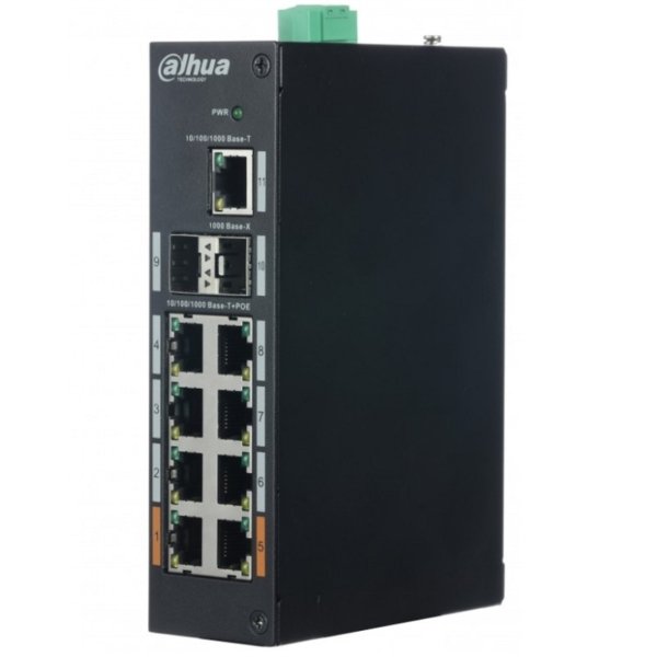 Dahua 11 Port Gigabit Switch with 8 Port PoE Adopts metal structure Industrial wide working temperature design: -30°C~+65°C Supports dual power backup — image 1