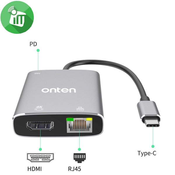 Onten USB-C Hub Adapter with HDMI, Gigabit Ethernet & PD Charging — image 1