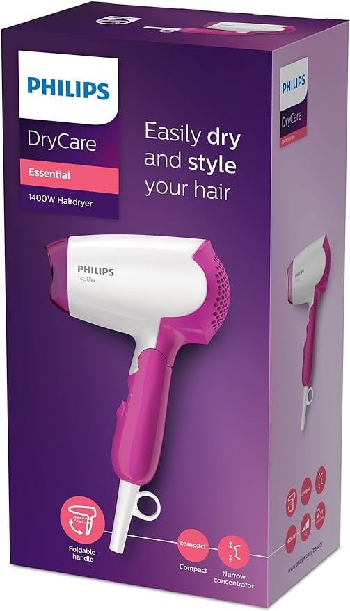 PHILIPS Hairdryer Dry Care Essential, 1400W, White BHD003 — image 4
